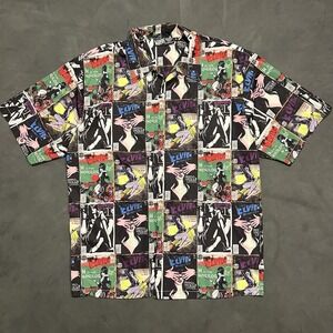 Elvira Mistress of the Dark Comic AOP 666 Button Up Short Sleeve Shirt Sz M